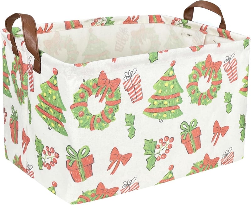 ESSME Rectangular Christmas Tree Basket with Handles - Empty Candy Basket for Kids Room Decor, Boys and Girls, Party Gift - Image 1